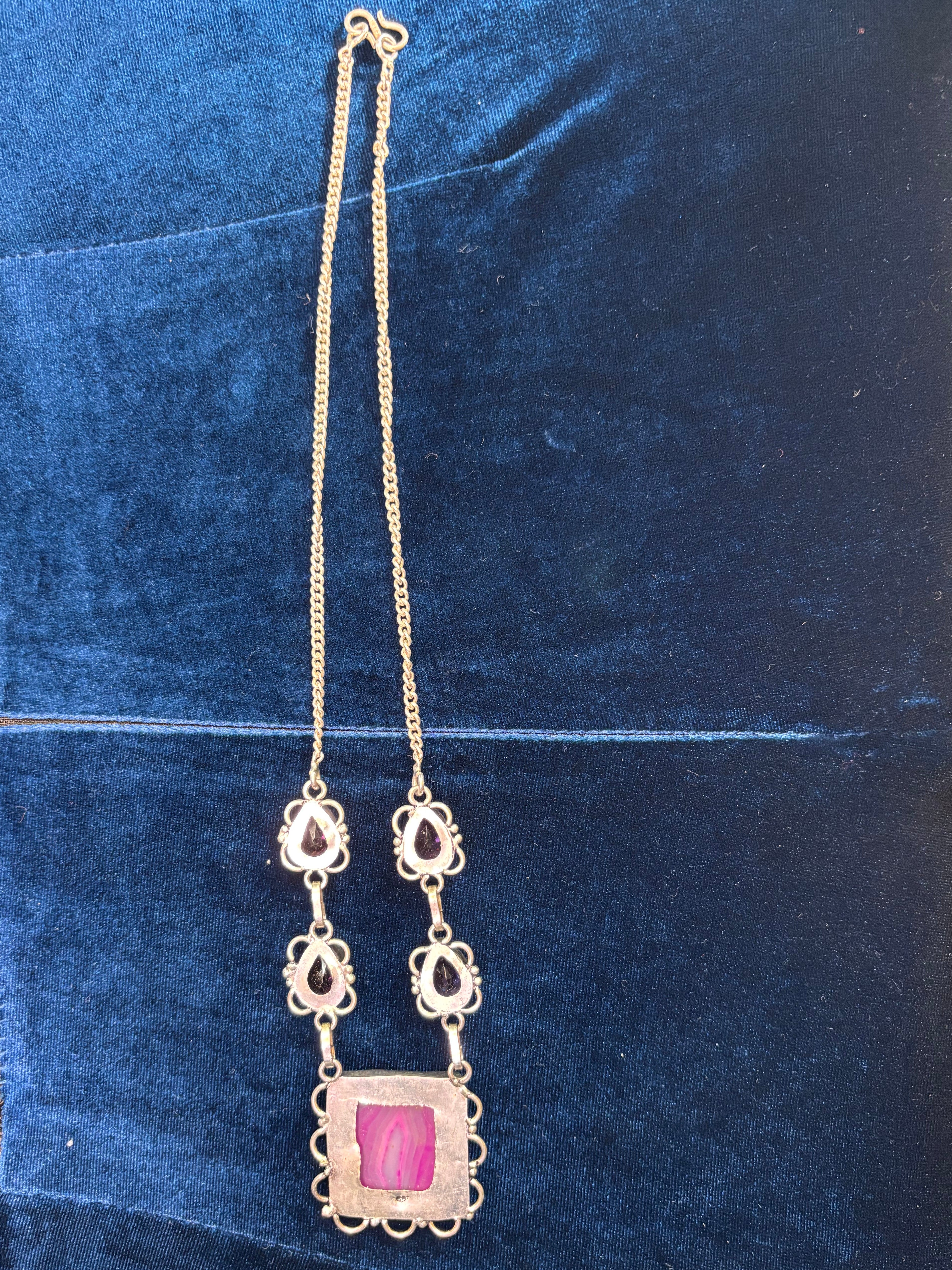 Sterling Silver 925 Pink Agate | Amethyst Necklace