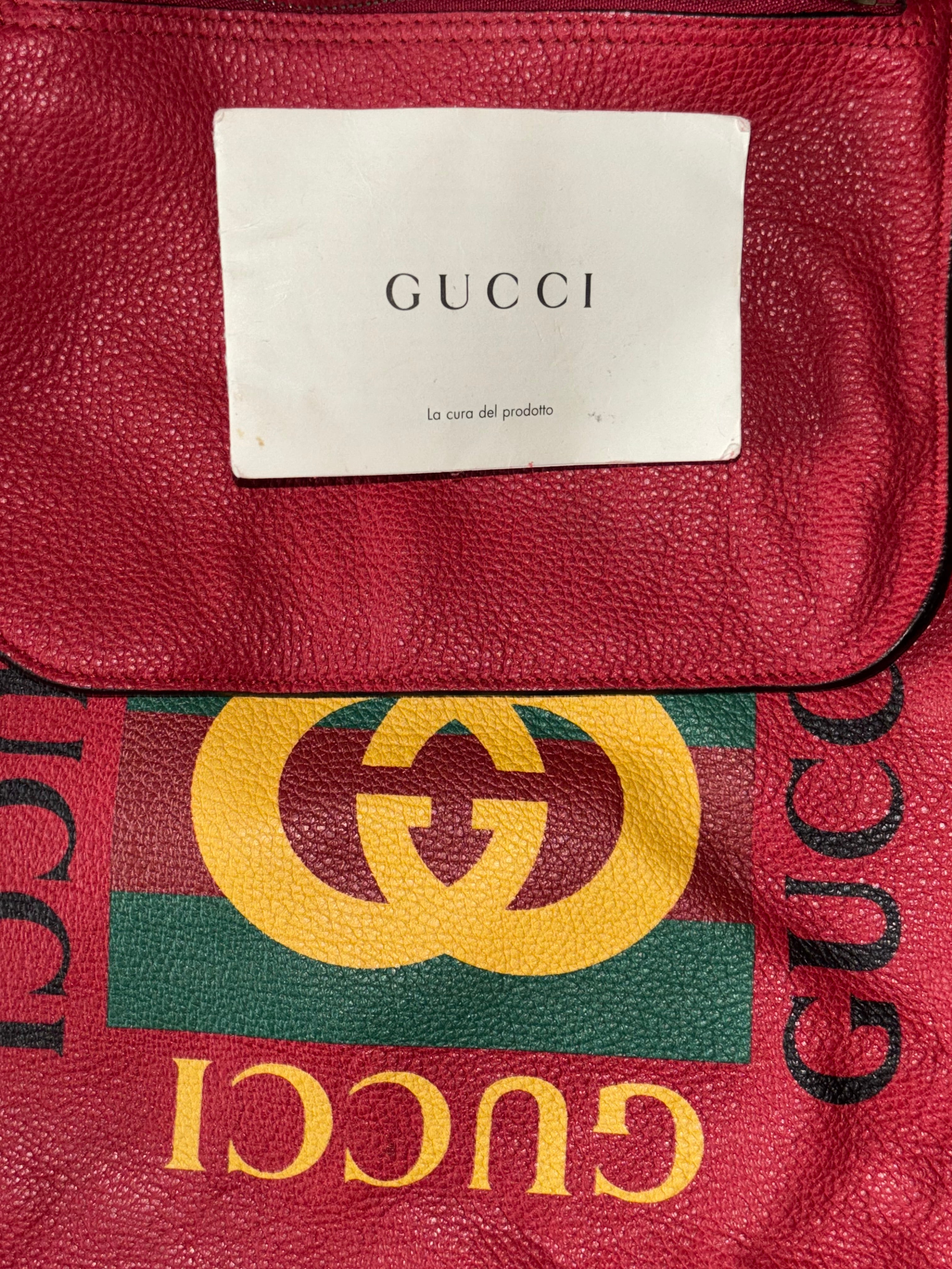 Gucci Red Leather Logo Drawstring Backpack