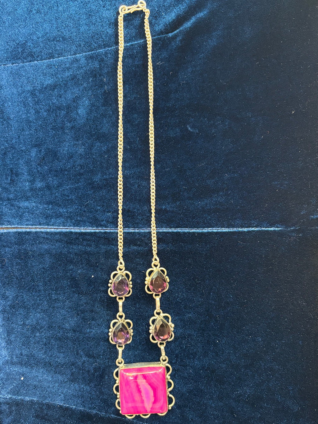 Sterling Silver 925 Pink Agate | Amethyst Necklace