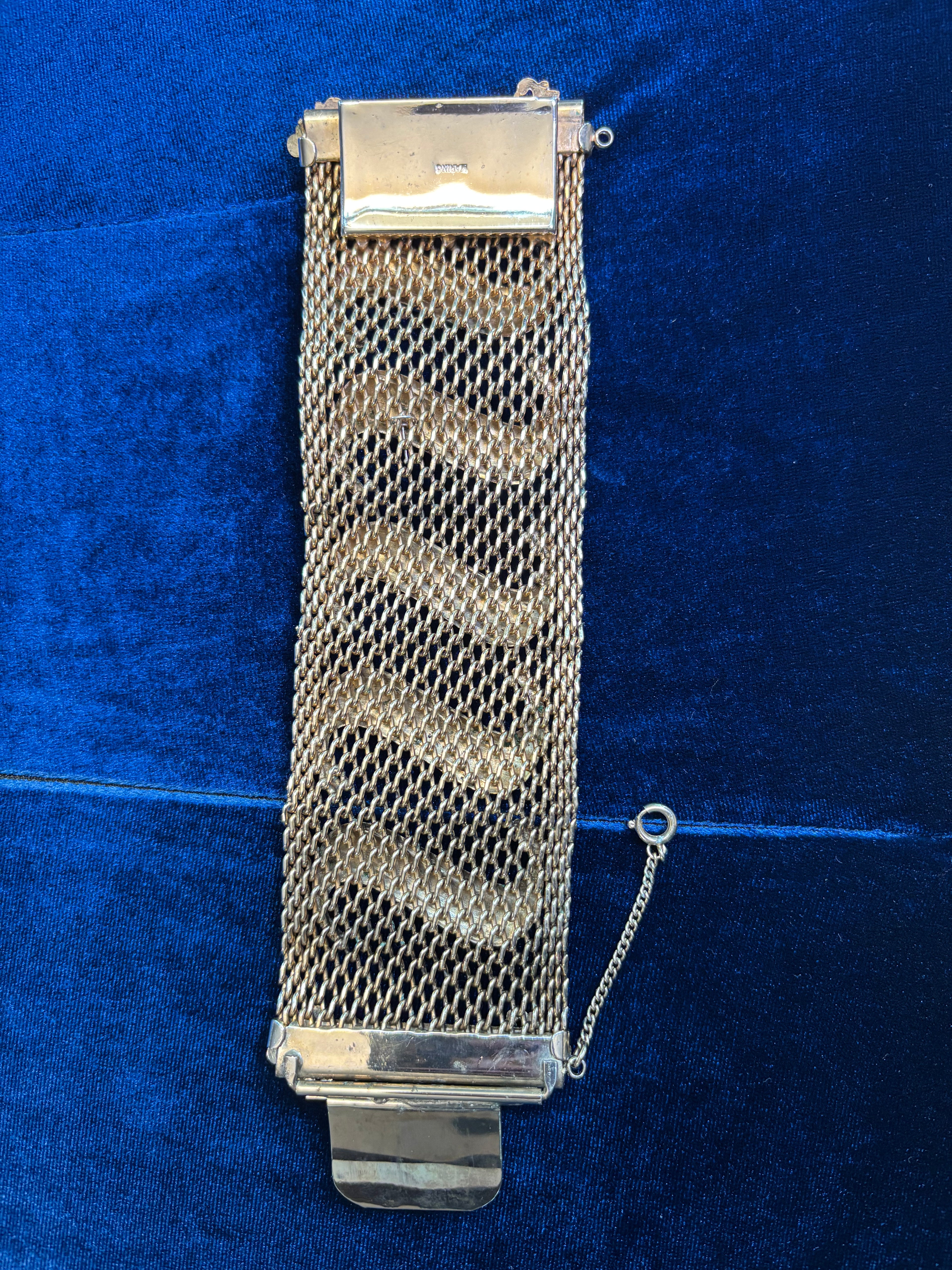 Vintage Signed Marino Wide Gold Tone Mesh Bracelet